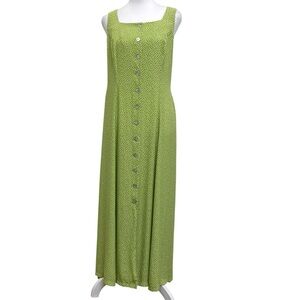 Coldwater Creek Lime Green White Polka Dot Button Front Maxi Shift Dress